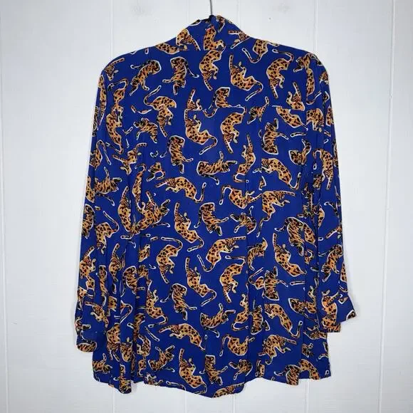 Conversations By Anthropologie Women’s Tiger Print Top Blue Size 12 - Picture 2 of 5